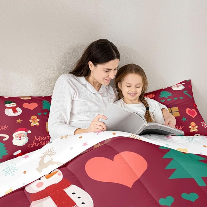 Feelyou Merry Christmas Comforter Set All Season Santa Claus Snowman Bedding Set with 2 Pillow Cases Gingerbread Man Microfiber Kids King Bedclothes Xmas Tree Deer Bedroom Decor Duvet Quilt Soft