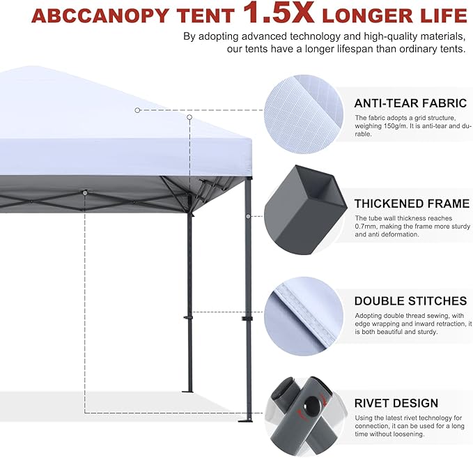 ABCCANOPY Pop Up Canopy - Outdoor Patio Portable Canopy Tent Heavy Duty for Backyard and Deck with 4 Sandbags(Khaki, 12x12)