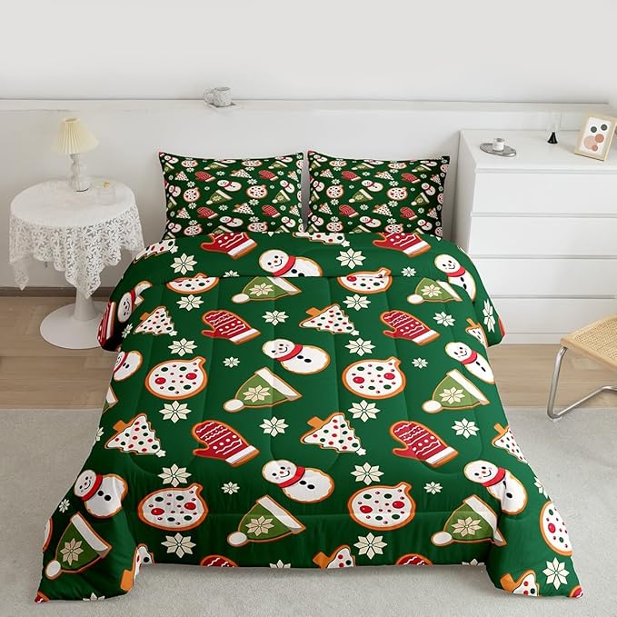 Feelyou Merry Christmas Comforter Set Full Size Snowman Bedding Set for Kids Boys Girls Gloves Cookies Duvet Quilt Snowflake Bedroom Decor Microfiber 3 Pcs with 2 Pillow Cases