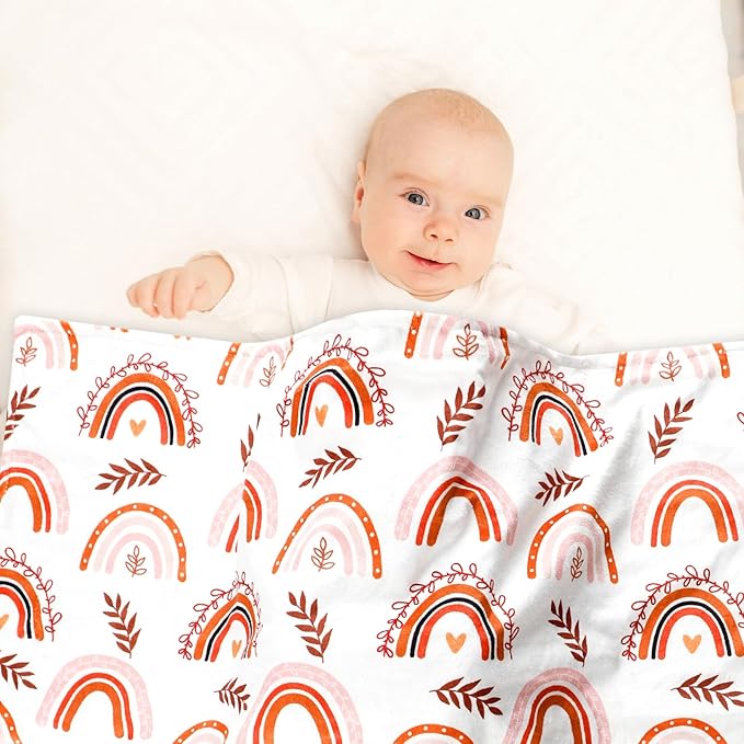 Pea Pod 30'' x 40''Baby Blankets, Rainbow Toddler Newborn Blanket for Boys Girls, Super Soft Minky and Dotted Backing, Double Layer, Crib Receiving Blanket for Nursery/Stroller/Toddler Bed/Carseat