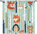 Cute Animals Curtains, Cartoon Fox Hedgehog Hare Forest Trees Blackout Window Treatments, Rod Pocket Thermal Insulated Drapes 2 Panel Sets for Kids Bedroom Nursery Classroom, 63" W X 72" L
