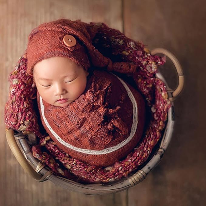 Baby Photography Props Hat Wrap Newborn Photo Props Photoshoots Accessories Infant Photo Stretchy Knit Wrap Blanket Accessories