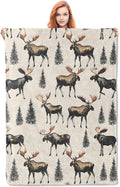 Moose Blanket Gifts for Women Girls Soft Warm Lightweight Cozy Vintage Animal Forest Mooses Throw Blankets for Bed Sofa Couch Living Room Decor 50x60in