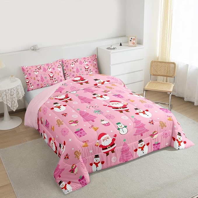 Feelyou Christmas Kids Comforter Set King Size Happy New Year Bedding Set Santa Claus Duvet Quilt for Kids Boys Girls Bedroom Merry Christmas Decor Microfiber Ultra Soft Breathable