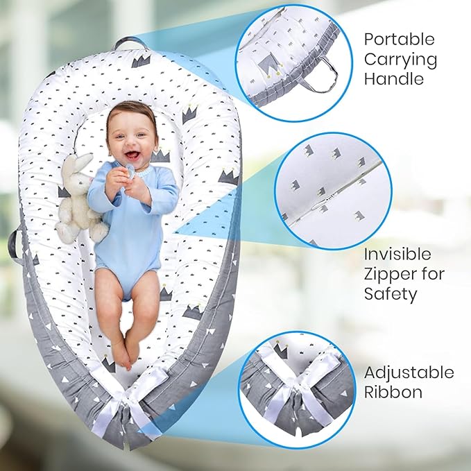 Totsi Baby Lounger with Pillow & Blanket | Ultra-Soft Baby Nest | Machine Washable Infant Lounger 0-24 Months | Adjustable Infant Nest for Travel | Baby Nest for Newborn