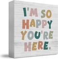 Boho Classroom Wooden Box Sign, Boho Classroom Decor, I'm So Happy You're Here Wood Block Box for Kids Nursery Room Bedroom Playroom Desk Shelf Table Decor, 5x5 Inch FY-mh-663
