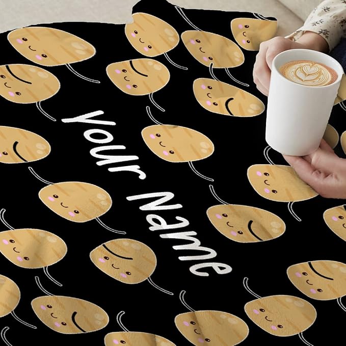 Custom Flannel Blanket with Text Cute Kawaii Potato with Name Customized Blankets Warm Unique Personalized Throw Souvenirs Gift of Love 80”×60” Large for Adult