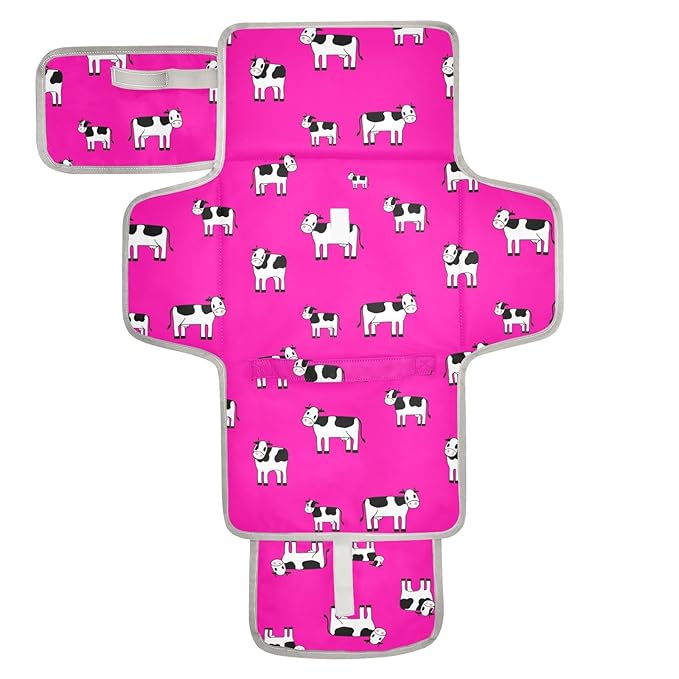 Cows Portable Changing Pad with Built-in Pillow, Waterproof Foldable Baby Diaper Changing Pads, Diaper Mat for Boys and Girls