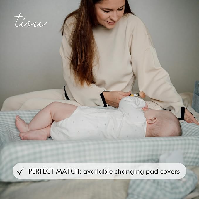 TISU Gingham Diaper Changing Pad Cover, 16 x 32 inches, Soft Muslin Cotton, Elastic Band, Check Pattern (Light Mint Gingham)