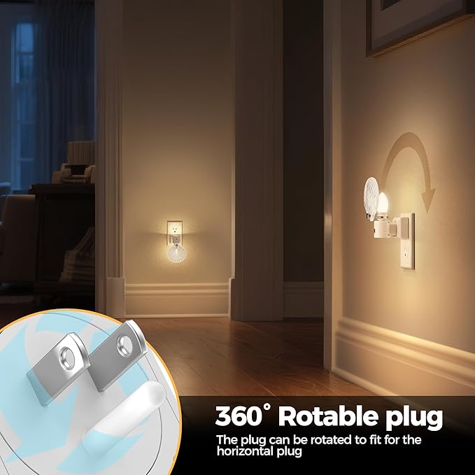 DORESshop LED Night Light[2 Pack], Glass Shell Night Lights Plug into Wall, 3 Level Brightness Adjustable Plug in NightLight with 360° Rotatable, Dusk to Dawn Sensor Nightlights for Bedroom, 3000K