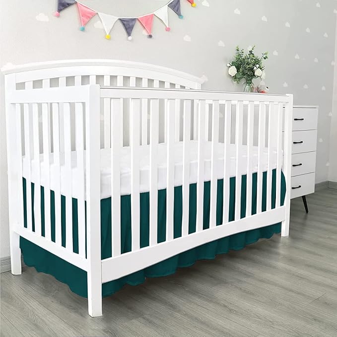 100% Egyptian Cotton, Nursery Crib Toddler (28" x 52" + 14") 800 Thread Count Crib Skirt Dust Ruffle, Bedding Skirts for Baby Boys or Girls, 14" Drop, Teal Solid