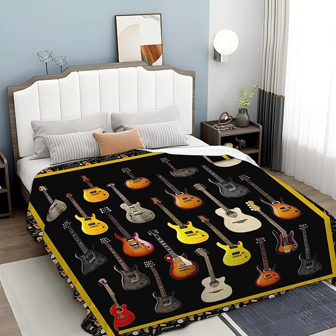 Tijuboni Guitar Music Throw Blanket Guitar Gifts for Girls Boys Women Men Kids Adults Soft Flannel Fleece Blanket for Couch Sofa Bed Home Decor 60"x80"