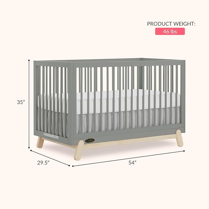 Dream On Me Hygge 5-in-1 Convertible Full-Size Baby Crib in Sea Grass & Vintage Oak, GreenGuard Gold & JPMA, Converts to Toddler, Day & Full-Size Bed, Adjustable Mattress Heights, Modern Nursery