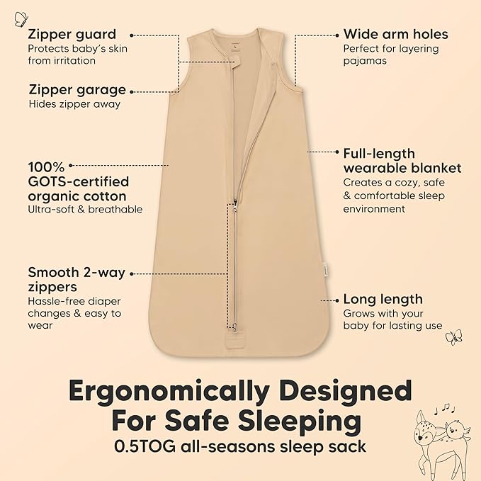 2-Pack Baby Sleep Sacks,Zipper Wearable Blanket - 0.5TOG Organic Cotton,Lightweight,Soft Cozy Toddler Sleeping Sack 6-12 months, Easy to Wear Large Newborn Transition Swaddles Sleepsacks (Toasty)