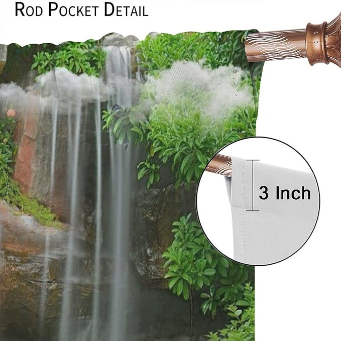 Waterfall Blackout Window Curtains, Rocky Waterfall to Pond Running Off Scenic Nature Themed Picture Print Window Drapes, for Living Room Bedroom 55x63in 2 Panels