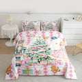jejeloiu Christmas Nutcracker Comforter Set Toddler Size Gingerbread Man Bedding Set for Kids Boys Girls Xmas Tree Duvet Quilt White Pink Bedroom Decor