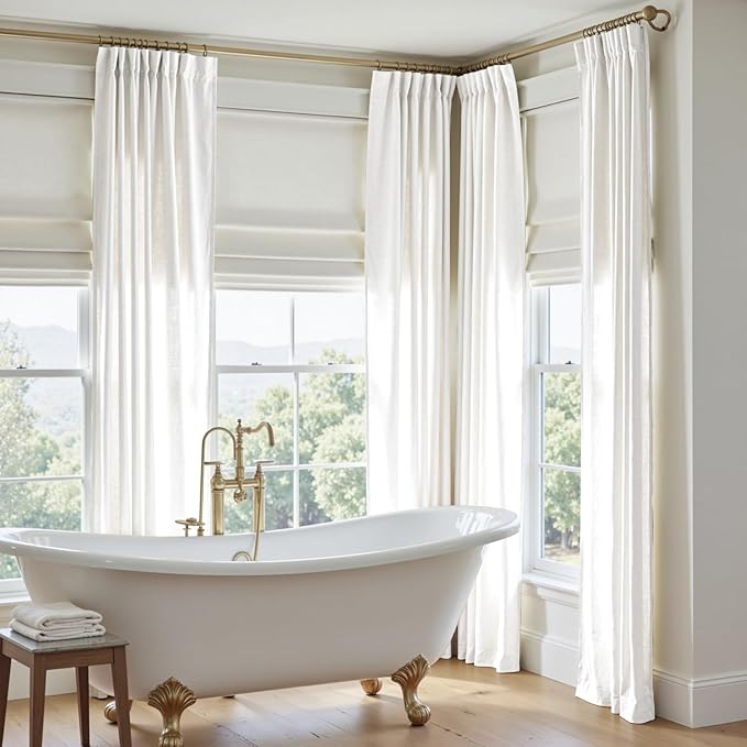 jinchan Linen Curtains 50W x 90L Inch Off White for Living Room Farmhouse Curtains Clip Rings Back Tab Rod Pocket Drapes 4-Panel Set