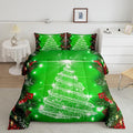 Feelyou Kids Merry Christmas Decorations Comforter Set, Kids Santa Tree Bedding Set Full Size for Boys Girls Teens Xmas Christmas Bell Decor Comforter Glitter Green Quilt Set