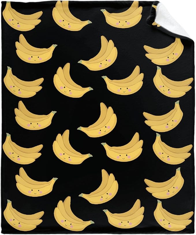 Thuswarm Cute Banana Kawaii Black Flannel Throw Blanket Warm Cozy Soft Funny Print Blankets for Bed Couch Sofa Room Decoration Gifts 80”×60” Large for Adult