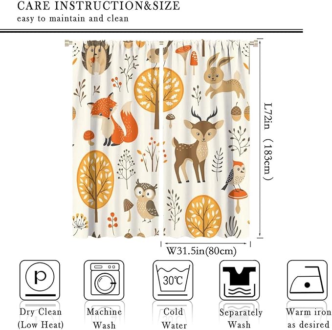 Kids Forest Animal Curtains,Baby Bedroom Window Treatments, Cartoon Watercolor Forest Animal Lion Boys Girls Children Bedroom Drapes 63x72in