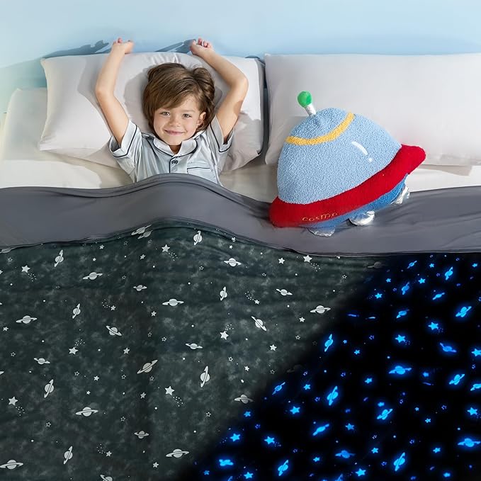 LUXEAR Cooling Glow in The Dark Star Cosmic Blanket for Boys Girls - Gift Throw Keep Child/Adults Cool All Night - Soft Breathable Summer Blanket for Bed Sofa -79x86in