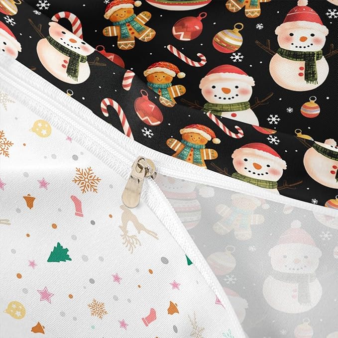 Feelyou Merry Christmas Duvet Cover King Size Gingerbread Man Snowman Comforter Cover for Boys Girls Candy Cane Bell Xmas Decor Bedding Set 3Pcs Reversible Xmas Decor Room Decor
