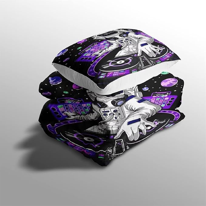 kxry Space Astronaut Galaxy Comforter Sets Queen Size Outer Space Themed Bedroom Decor Bedding Sets Black and Purple Bedding Quilt for Kids Teen Girls 1 Comforter+ 2 Pillowcases