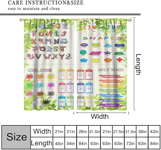 Kids Alphabet Curtain Cartoon Animal Nursery Rustic Leaves Plant Funny School Education Learning Tools Printed Rod Pocket Blackout Window Drapes for Bedroom Living Room 72" W X 63" L
