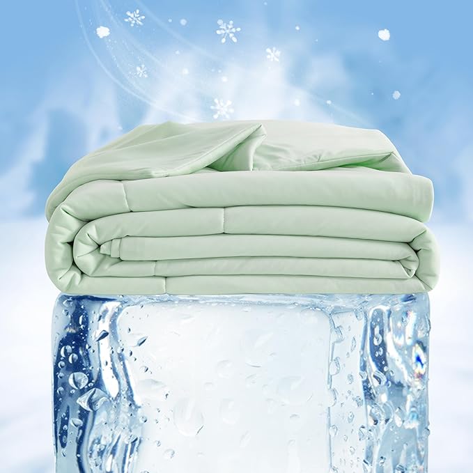 NTBAY Cooling Blanket Queen, 90x90 Inches - Lightweight Summer Bed Blanket for Hot Sleepers, Japanese Double-Sided Q-Max 0.45 Cooling Fabric, Mint Green