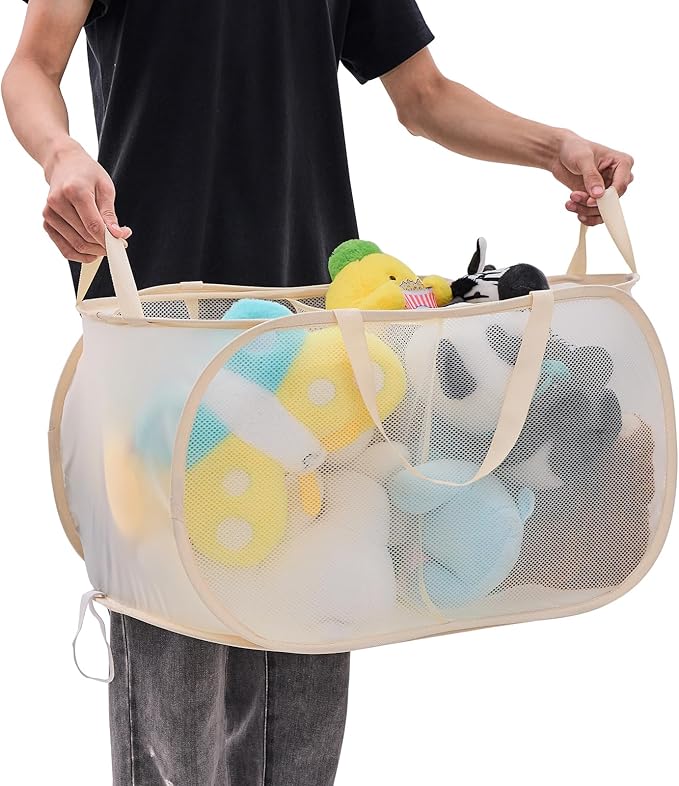 Large Toys Storage Basket Organizer Box for Kids, Boys, Girls - Foldable Toy Storage Bins with Dividers & 2 Sturdy Handles for Living Room, Bedroom, Playroom, Kidsroom (Beige, 2 Compartments)