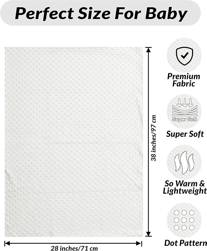 Threadart Minky Baby Blanket, 28" x 38", White Double-Sided Smooth + Dot, Ultra Soft, Newborn and Toddler, Machine Washable