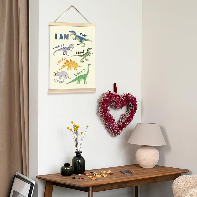 Hiuwevt Inspirational Dinosaur Poster Hanger Frame, Dinosaur Room Decor for Boys, I Am Kind Positive Affirmations Dinosaurs Wall Art Decor for Home Kids Boys Room Nursery, 12x16 Inch