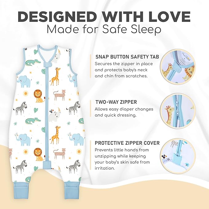 Mama Cheetah Toddler Sleep Sack with Feet 2T, 2.5 TOG Organic Cotton Baby Sleeping Bag with Legs, Baby Wearable Blankets for Walkers w/ 2-Way Zipper, Baby Sleep Sack for Girls Boys, Medium