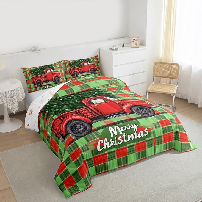 Feelyou Merry Christmas Comforter Set All Season Christmas Tree Bedding Set with 1 Pillow Cases Snowflake Microfiber Kids Twin Bedclothes Winter Bedroom Decor Duvet Quilt Breathable Soft