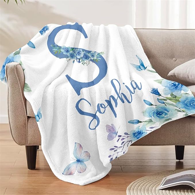 Ships Next Day, Personalized Baby Blankets, Custom Baby Blanket with Name for Girls,Gift for Chrismas Birthday Memorial Day, Customized Flannel Blanket for Kids Adults 50"X60"