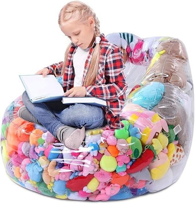 Clear Stuffed Animal Storage Bean Bag Chair Cover - Extra Large Stuffed Animal Storage Chair Waterproof & Easy-Clean Toy Organizer with Plastic Window (Cover Only, No Filler) (2Pcs)