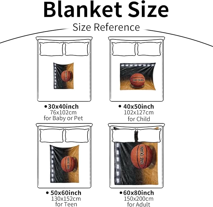 Personalized Baby Balll Soft Blanket: Custom Kids Basketball Design Blanket with Name and Number - Bedding Gifts for Infants Toddlers Adults 50x60inch