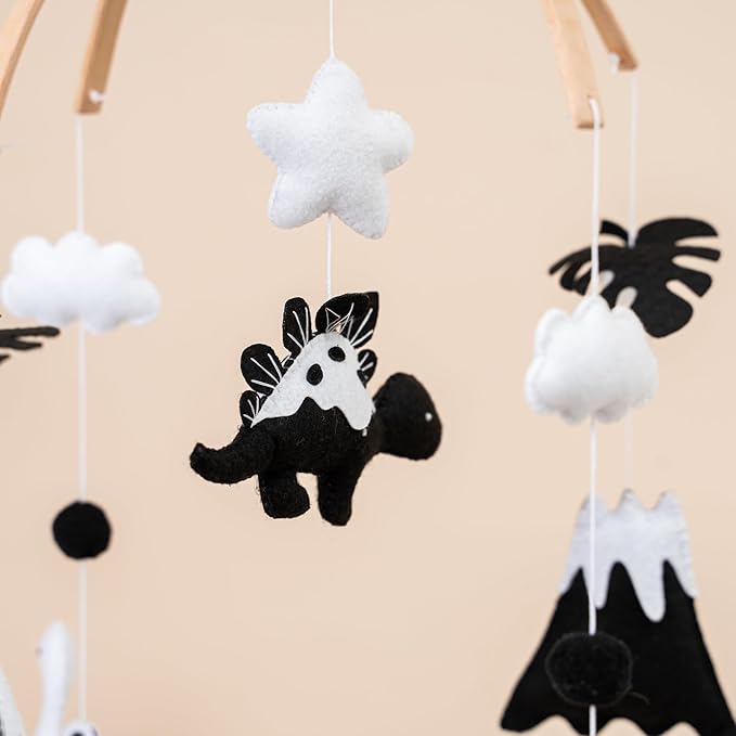 Montessori Baby Mobile – Handmade Black & White Dinosaur Crib Mobile – Nursery Decor for Boys and Girls – Newborn Visual Development – Perfect Baby Shower Gift