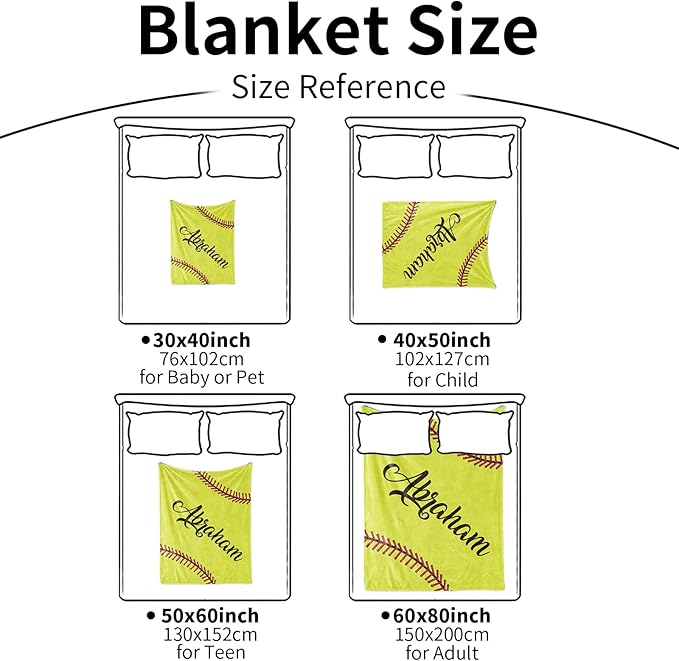 Personalized Softball Kids Blanket with Naumber and Name - Custom Sport Bed Blankets Gift for 0-3 Months Baby Essential and Warm 30x40inch