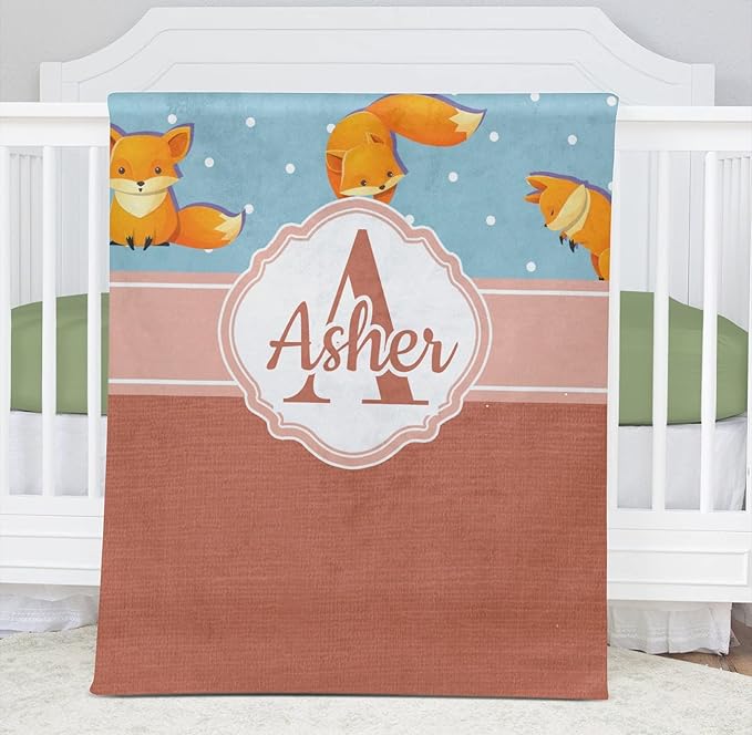 Fox and Dots Personalized Receiving Sherpa Fleece Baby Blankets for Girls Boys Kids, Swaddle Blankets Gift for Newborn Crib Infants 30x40 Inches