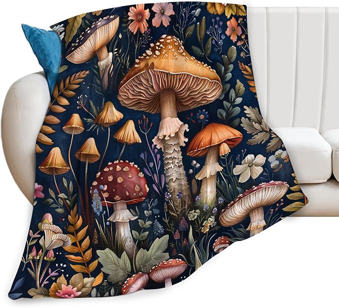 Tijuboni Mushroom Throw Blanket Mushroom Gifts for Girls Women Boys Men Kids Adults Soft Flannel Fleece Blanket for Couch Sofa Bed Home Decor 50"x60"