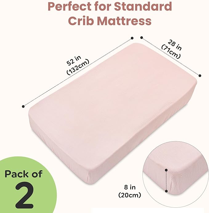 Organic Cotton Muslin Crib Sheets (Set of 2) – Soft & Breathable Fitted Sheets for Boys and Girls, Neutral Colors – Fits Standard Baby Crib Mattress (28 x 52 Inches) (Peach/Ivory)