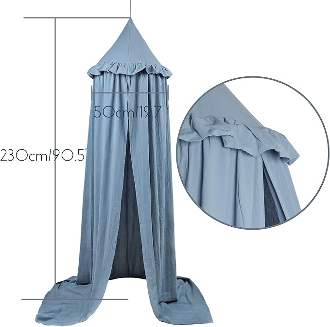 Kids Bed Canopy with Frills Cotton Cover Net for Crib Reading Nook Curtain Hideaway Hanging Round Tent Nursery Bedding Play Room Decor