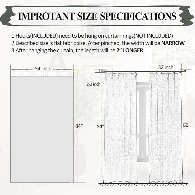 Mustard Gold Sheer Curtains 84 Inches Long 2 Panels, Textured Linen Look See Through Drapes, Vintage Yellow Light Filtering Window Sheers, Pinch Pleat Sliding Glass Door Curtain