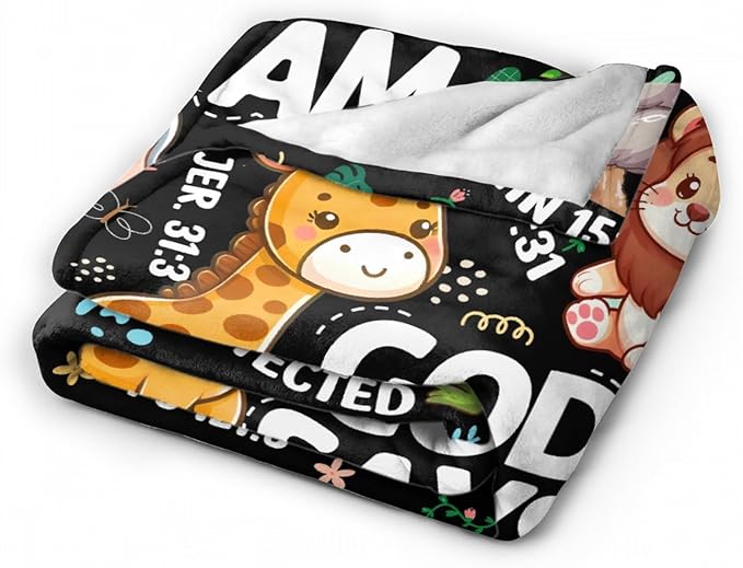 Bible Verse Blanket, Christian Gifts, God Says I am Blankets,Giraffe Lion Koala Elephant Print Animal Blankets, Cute Religious Baptism Gift for Son,Animals Lover Room Bed Decoration, 30"x40"