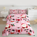 jejeloiu Merry Christmas Comforter Set Toddler Size Xmas Santa Claus Bedding Set for Kids Boys Girls Cute Snowman Duvet Quilt Pink Bedroom Decor