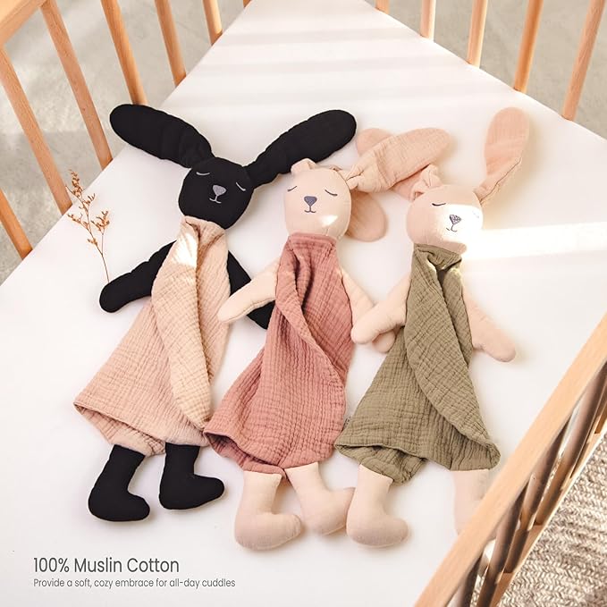 lulumoon Bunny Baby Security Blanket: Skin-Friendly Muslin Snuggle Lovey for Travel & Daycare - Newborn Gift for Baby Shower