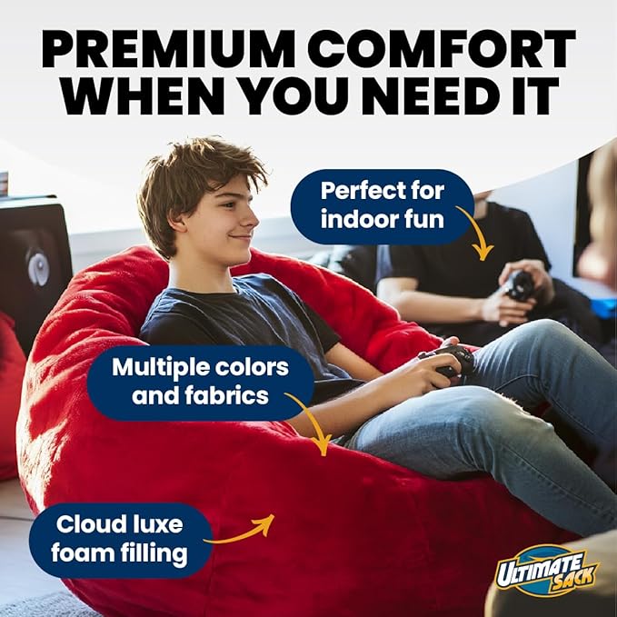 ULTIMATE SACK Lounger Bean Bag Chair, Oversize Bean Bag Chair for Adults, Comfy Chair Bean Bag Couch Lounge Sofa Loveseat Furniture | Camel Suede