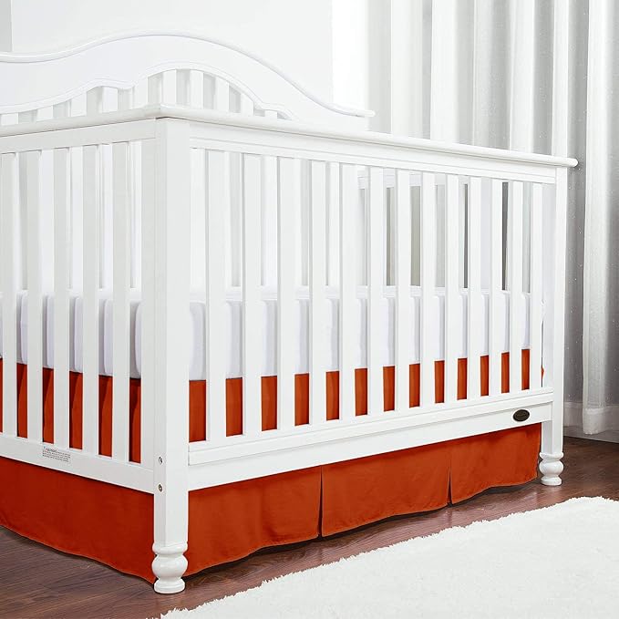 Box Pleated Mini Crib Bed Skirt Premium 100% Cotton 800 Thread Count Nursery Crib Toddler Bedding Crib Bedskirt for Baby Boys or Baby Girls, (24" x 38") + 10" Drop Lenght - Burnt Orange Solid