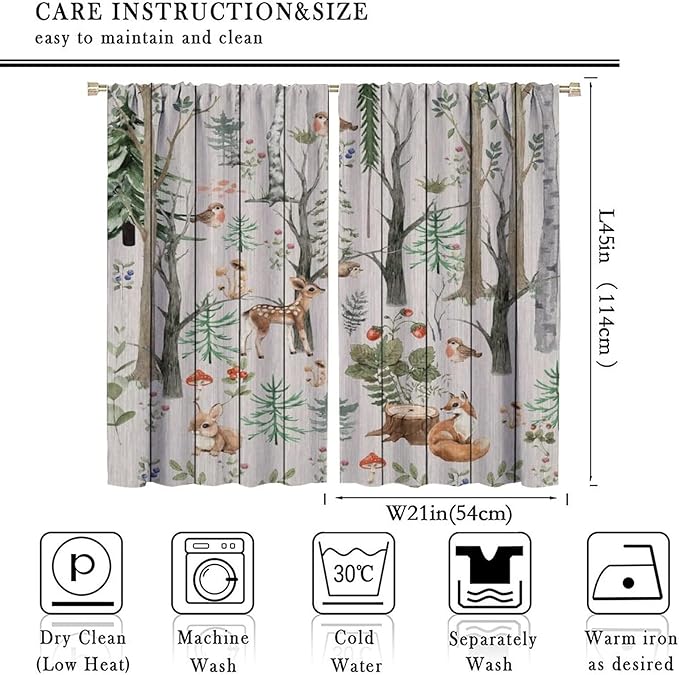 Forest Animal Curtains,Winter Dry Branches Pine Tree Moose Bear Animal Print Curtains for Children Boys and Girls Bedroom Living Room 42x45 Inch
